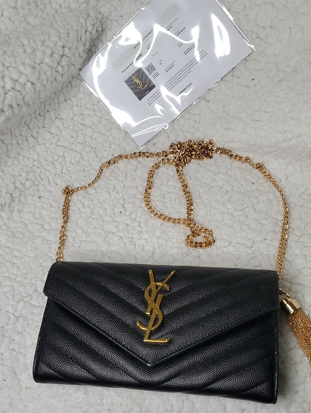 Saint Laurent Black Quilted Leather Crossbody with Gold Chain